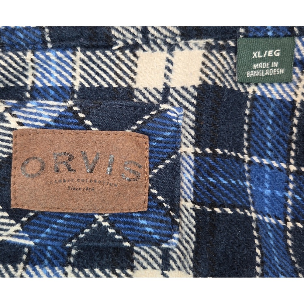 Orvis Flannel Shacket Mens XL Blue Plaid Heavy Shirt Jacket - Picture 6 of 8